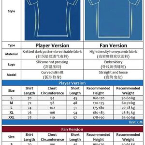 Size chart Fans Version